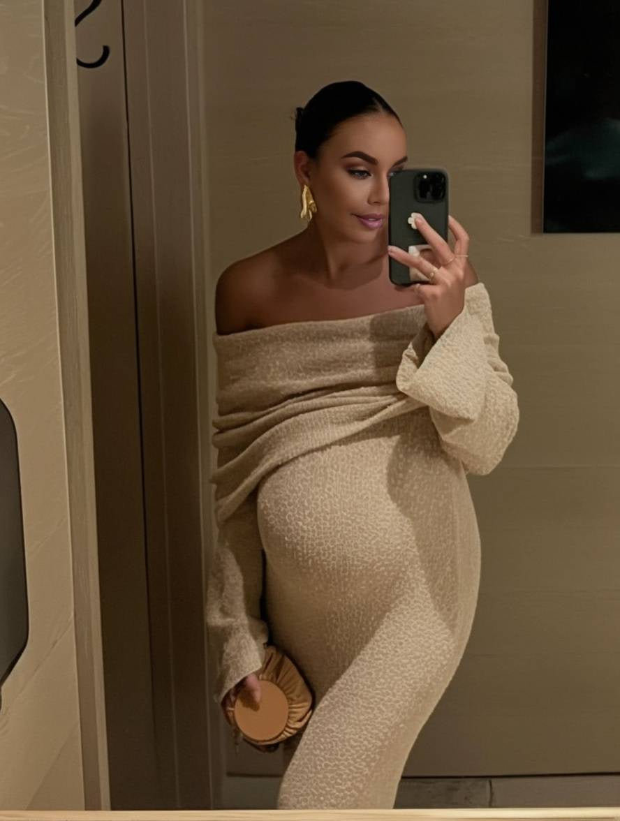 Long Sleeve Off Shoulder Maxi Maternity Dress