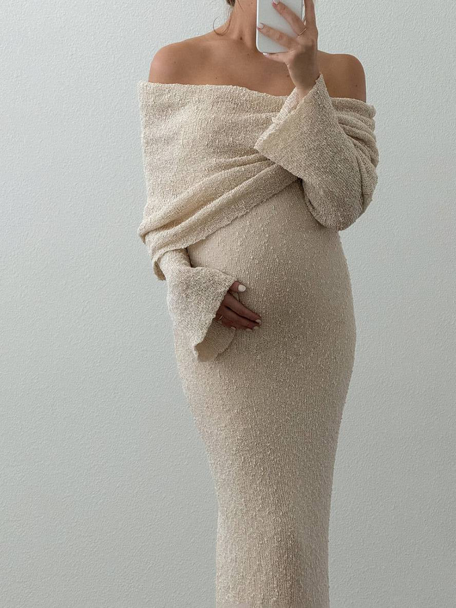 Long Sleeve Off Shoulder Maxi Maternity Dress