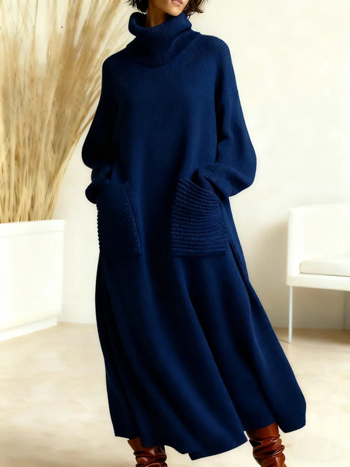Loose High Neck Long Sleeve Maxi Dress