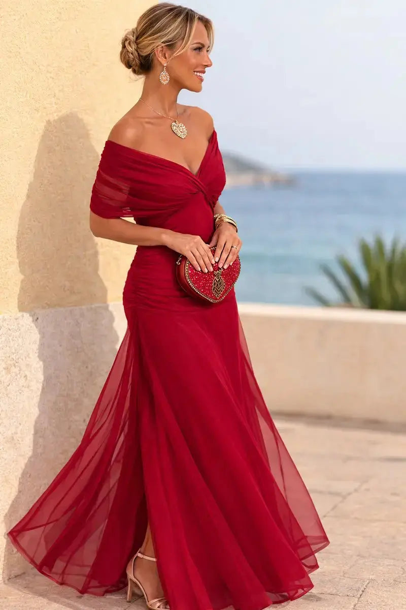 Maxi V Neck Wedding Cocktail Party Dress