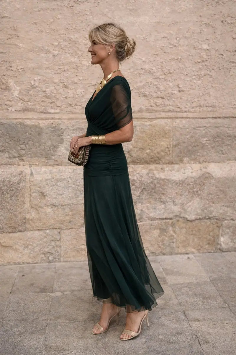 Maxi V Neck Wedding Cocktail Party Dress