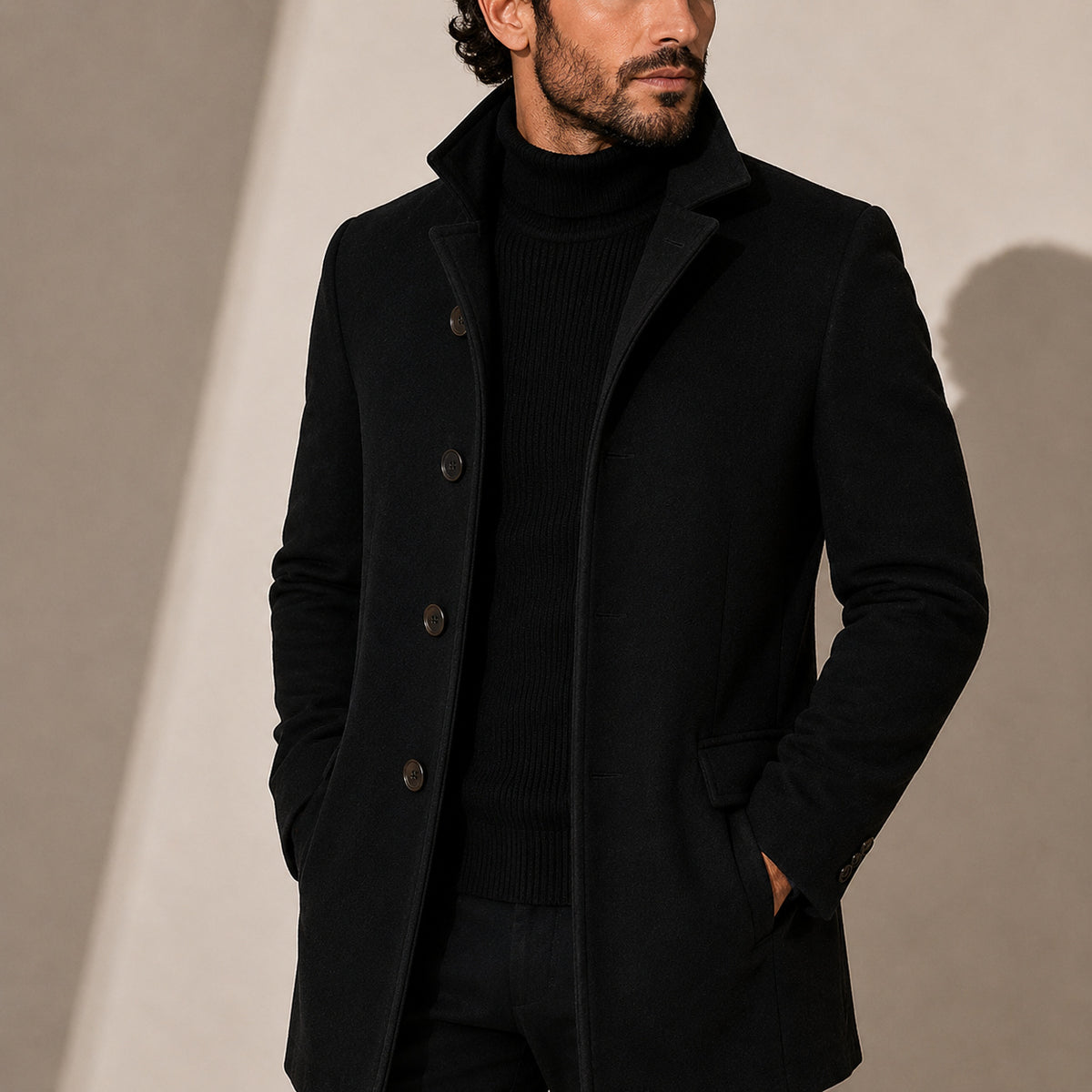Men's Button-Up Tailored Stand Collar Coat