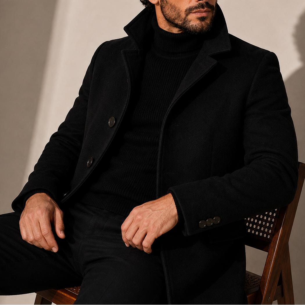 Men's Button-Up Tailored Stand Collar Coat