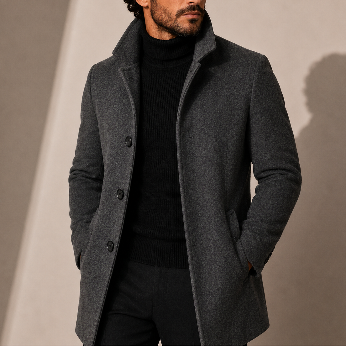 Men's Button-Up Tailored Stand Collar Coat