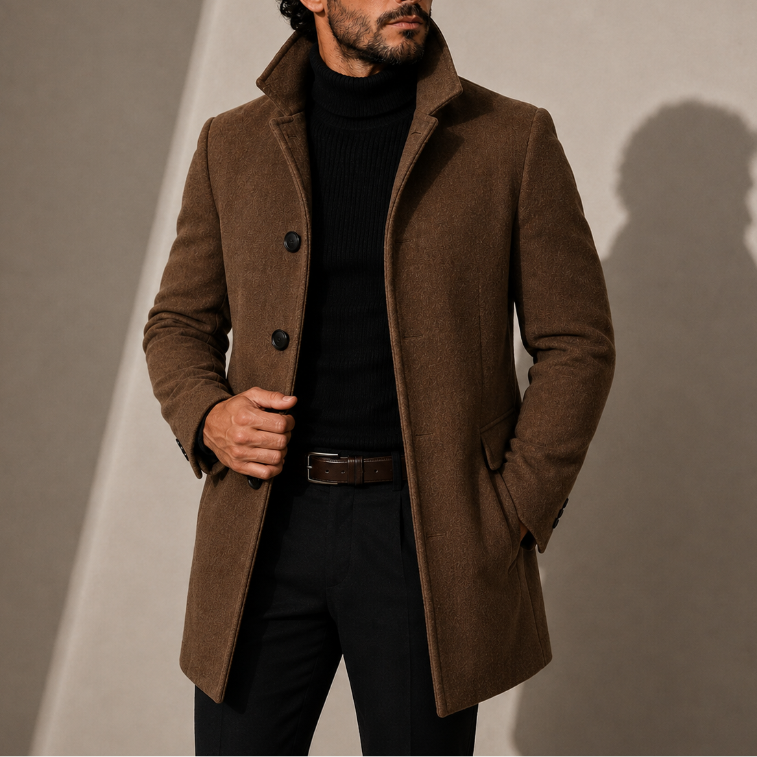 Men's Button-Up Tailored Stand Collar Coat