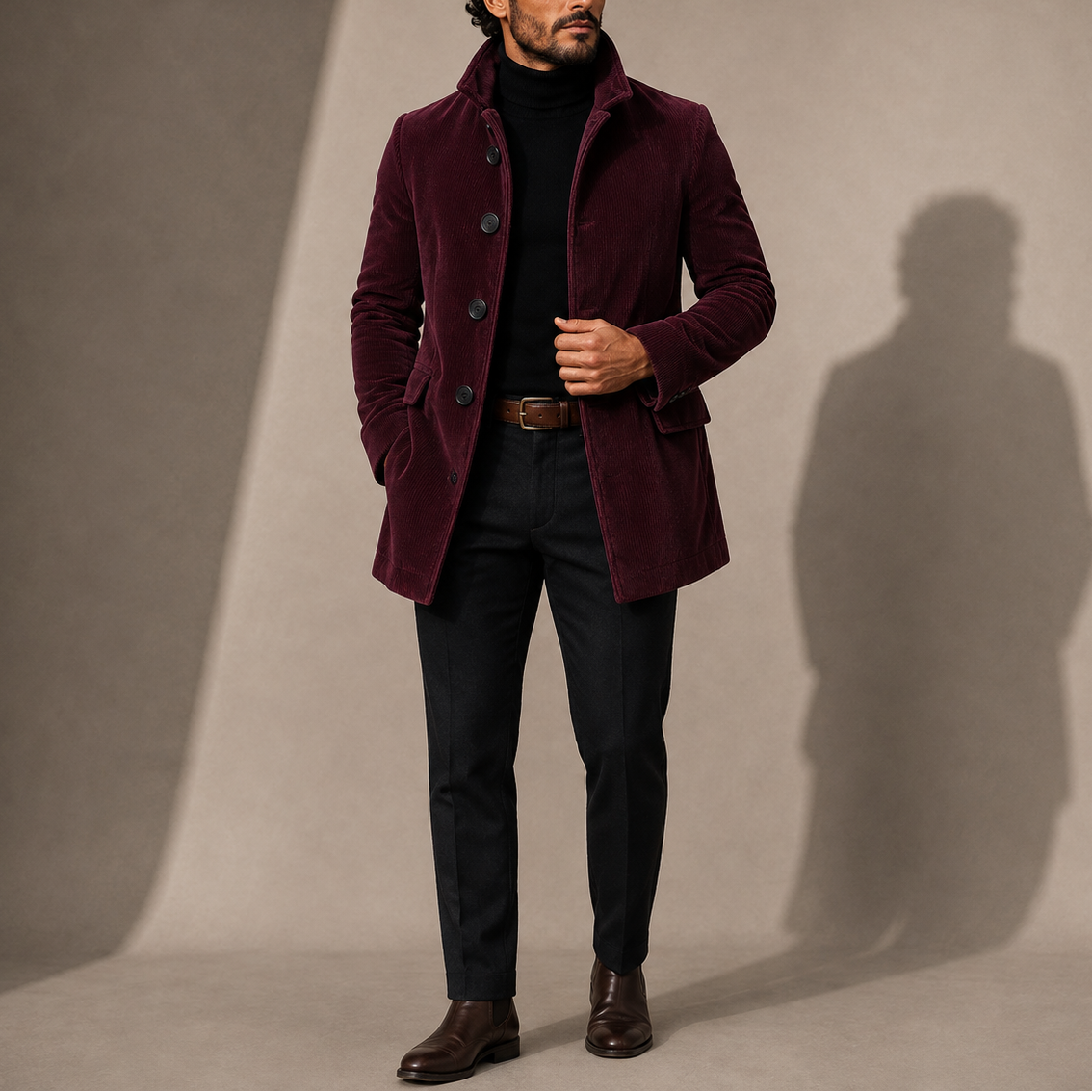 Men's Button-Up Tailored Stand Collar Coat