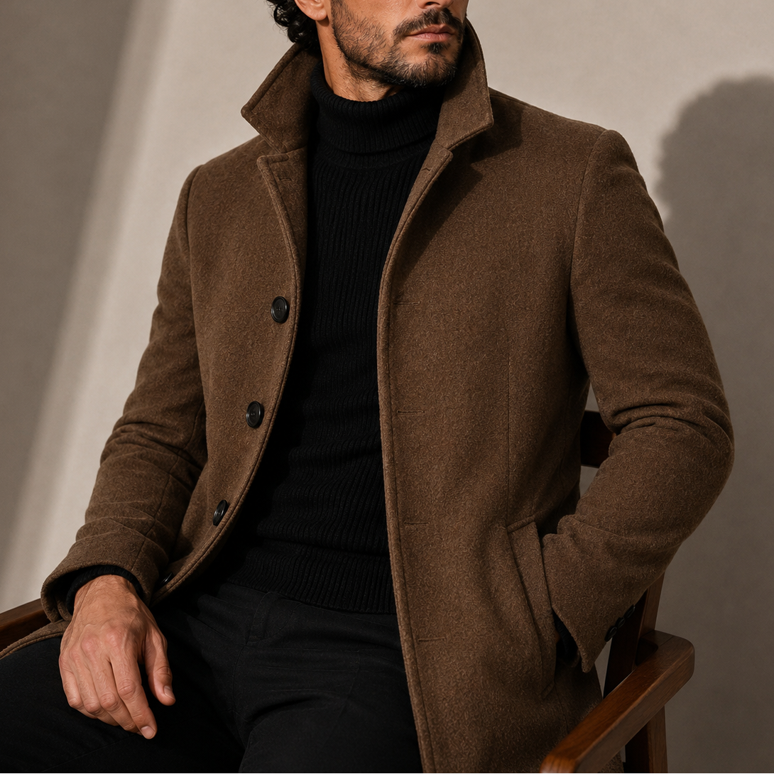 Men's Button-Up Tailored Stand Collar Coat