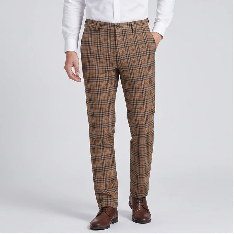 Men's Checked Wool Dress Trousers