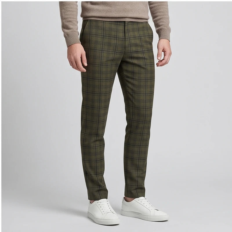 Men's Checked Wool Dress Trousers