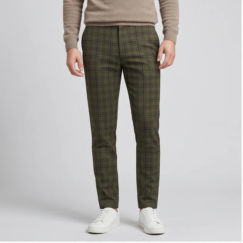 Men's Checked Wool Dress Trousers