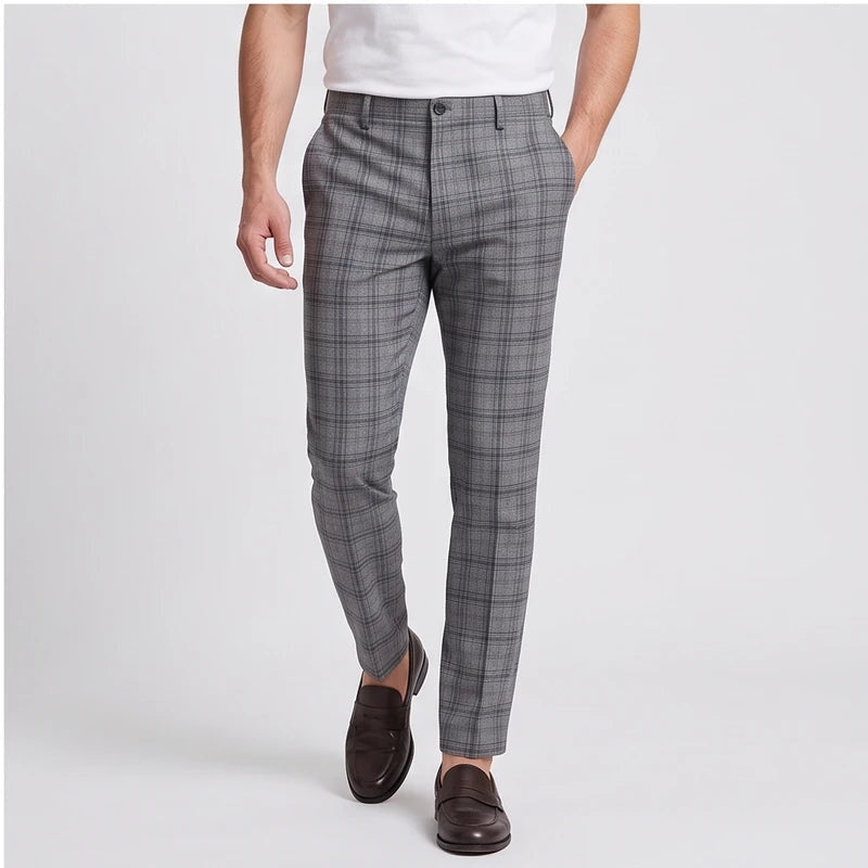 Men's Checked Wool Dress Trousers