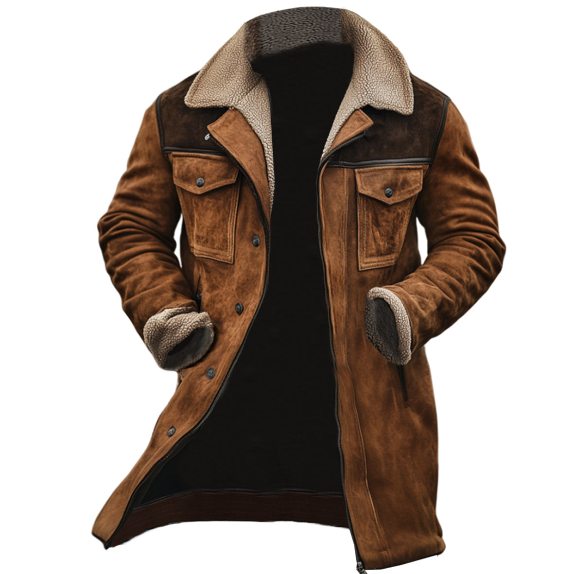 Men's Collared Button-Up Long Coat