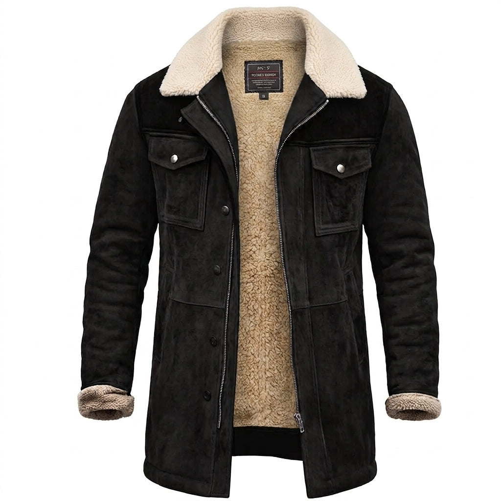 Men's Collared Button-Up Long Coat