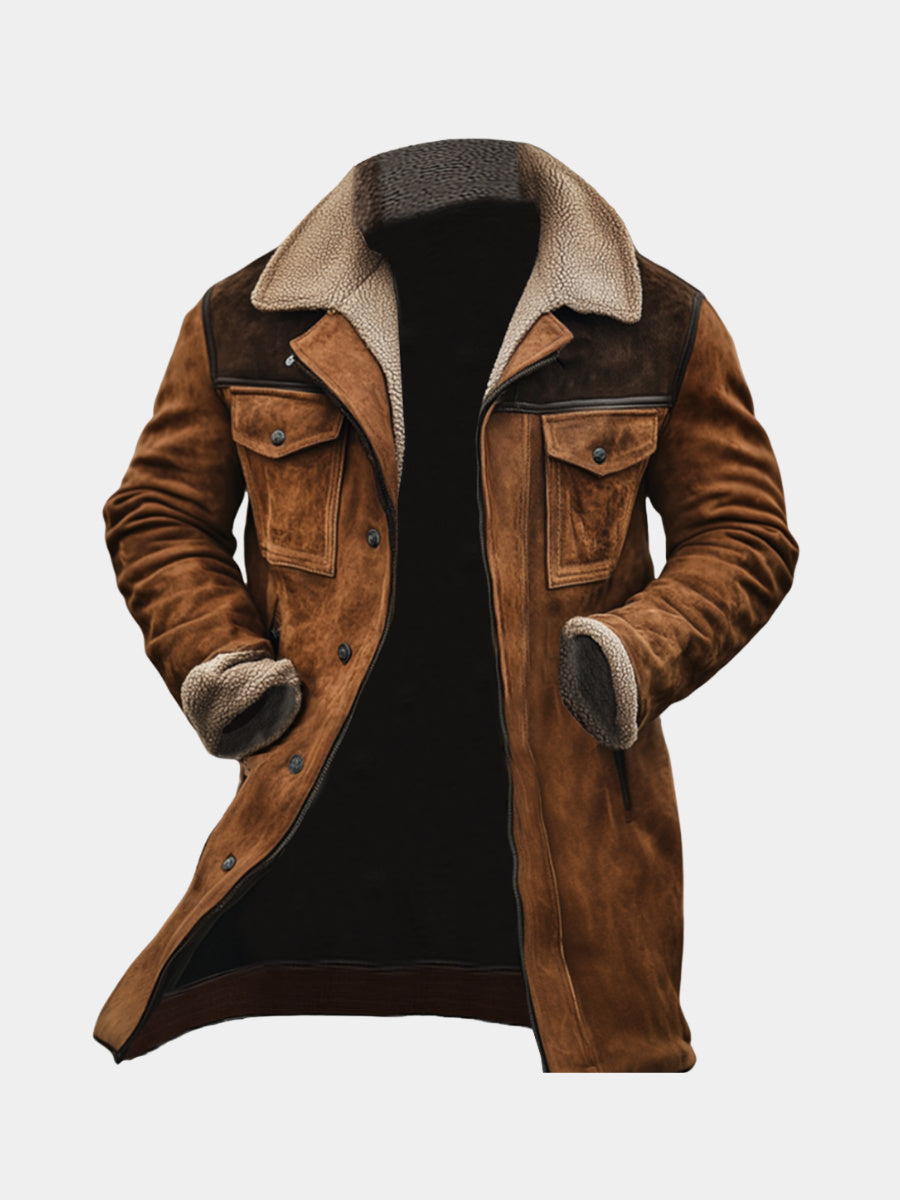 Men's Collared Button-Up Long Coat