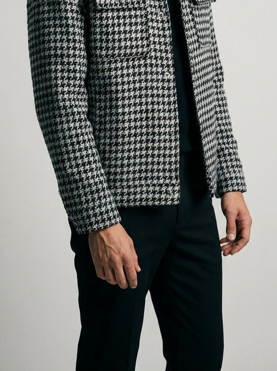 Men's Collared Checked Cropped Jacket
