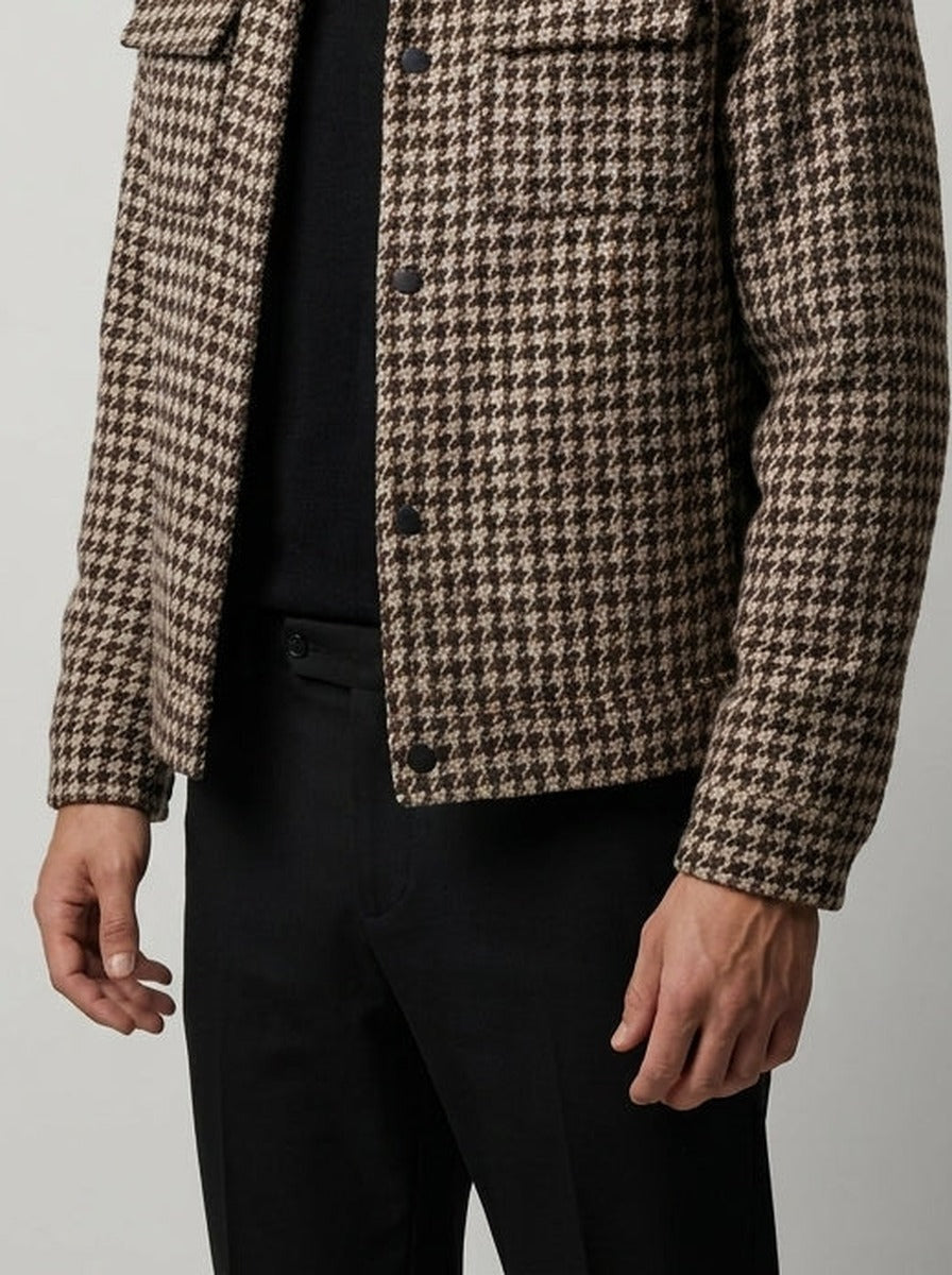 Men's Collared Checked Cropped Jacket