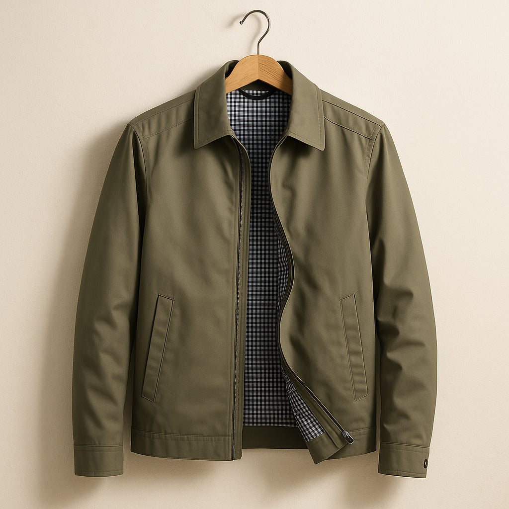 Men's Collared Cotton Blend Harrington Jacket