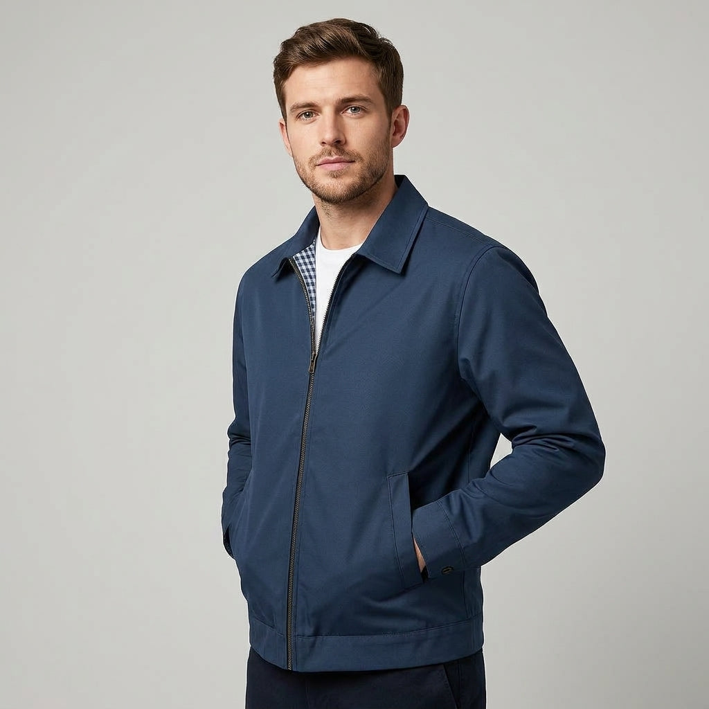 Men's Collared Cotton Blend Harrington Jacket