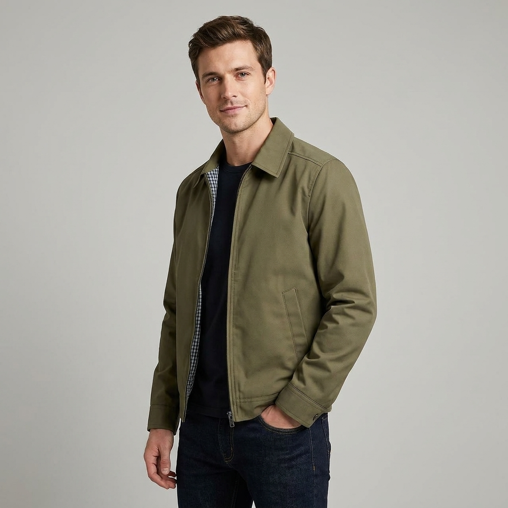 Men's Collared Cotton Blend Harrington Jacket