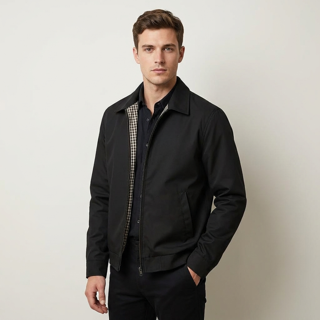 Men's Collared Cotton Blend Harrington Jacket