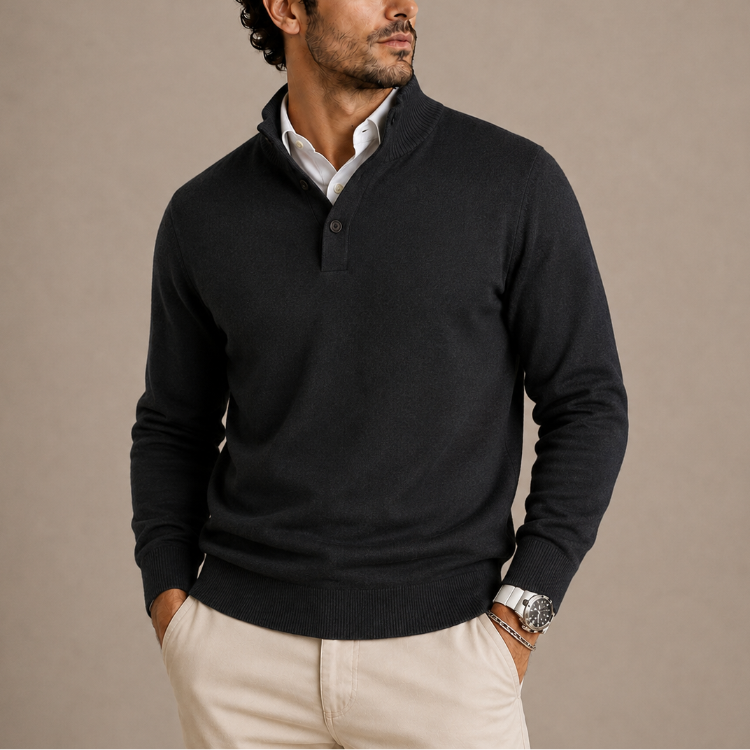Men's Collared Fine Knit Polo Jumper