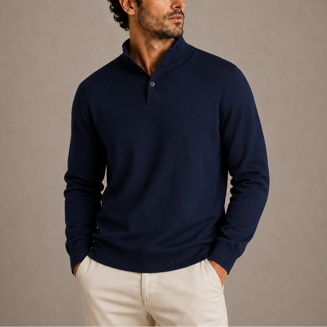 Men's Collared Fine Knit Polo Jumper