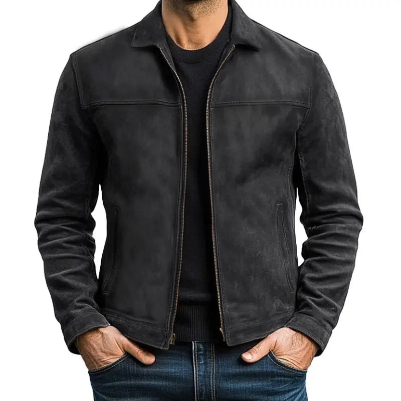 Men's Collared Fitted Leather Jacket