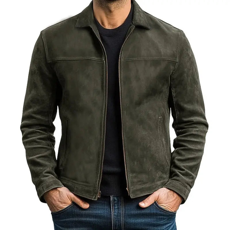 Men's Collared Fitted Leather Jacket