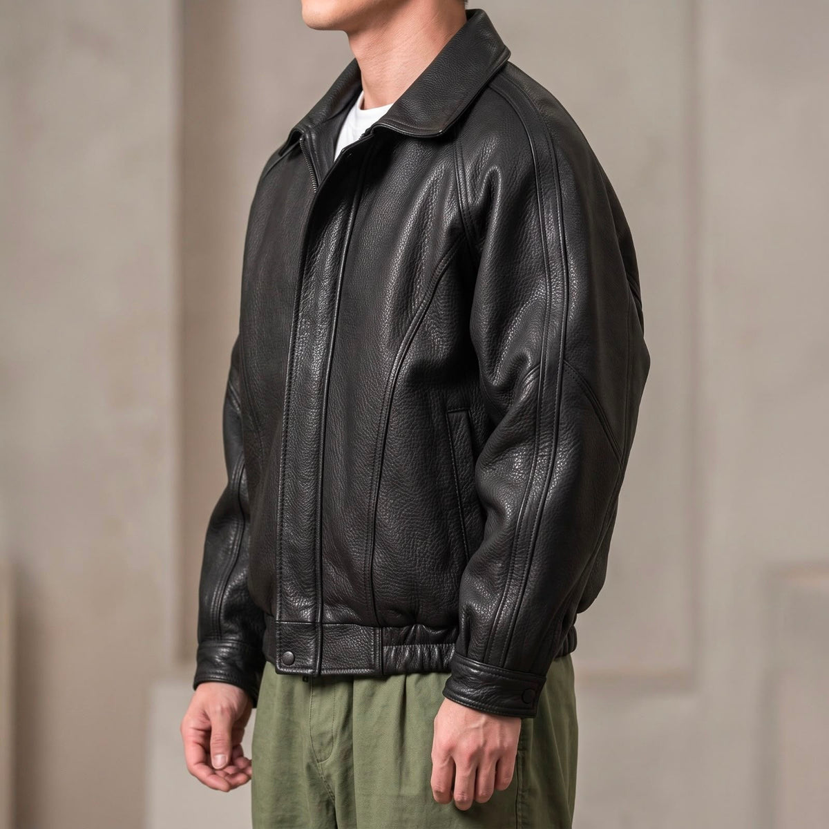 Men's Collared Leather Jacket
