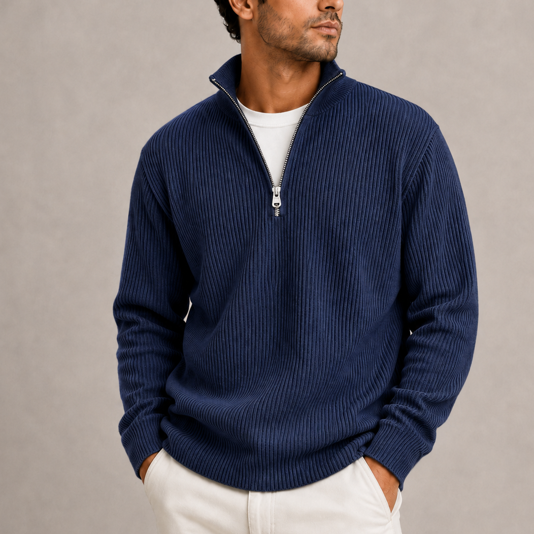 Men's Collared Ribbed Quarter Zip Jumper