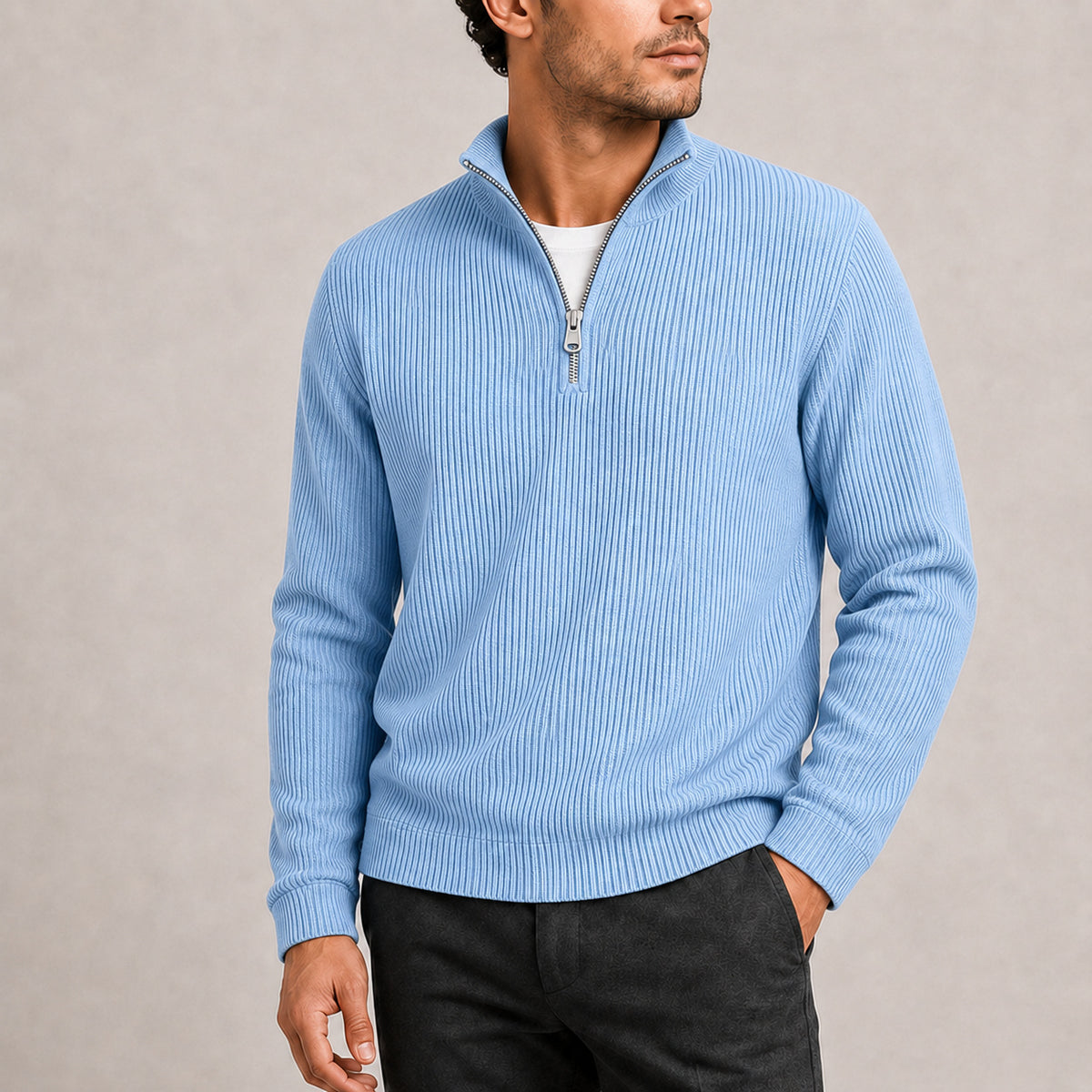 Men's Collared Ribbed Quarter Zip Jumper
