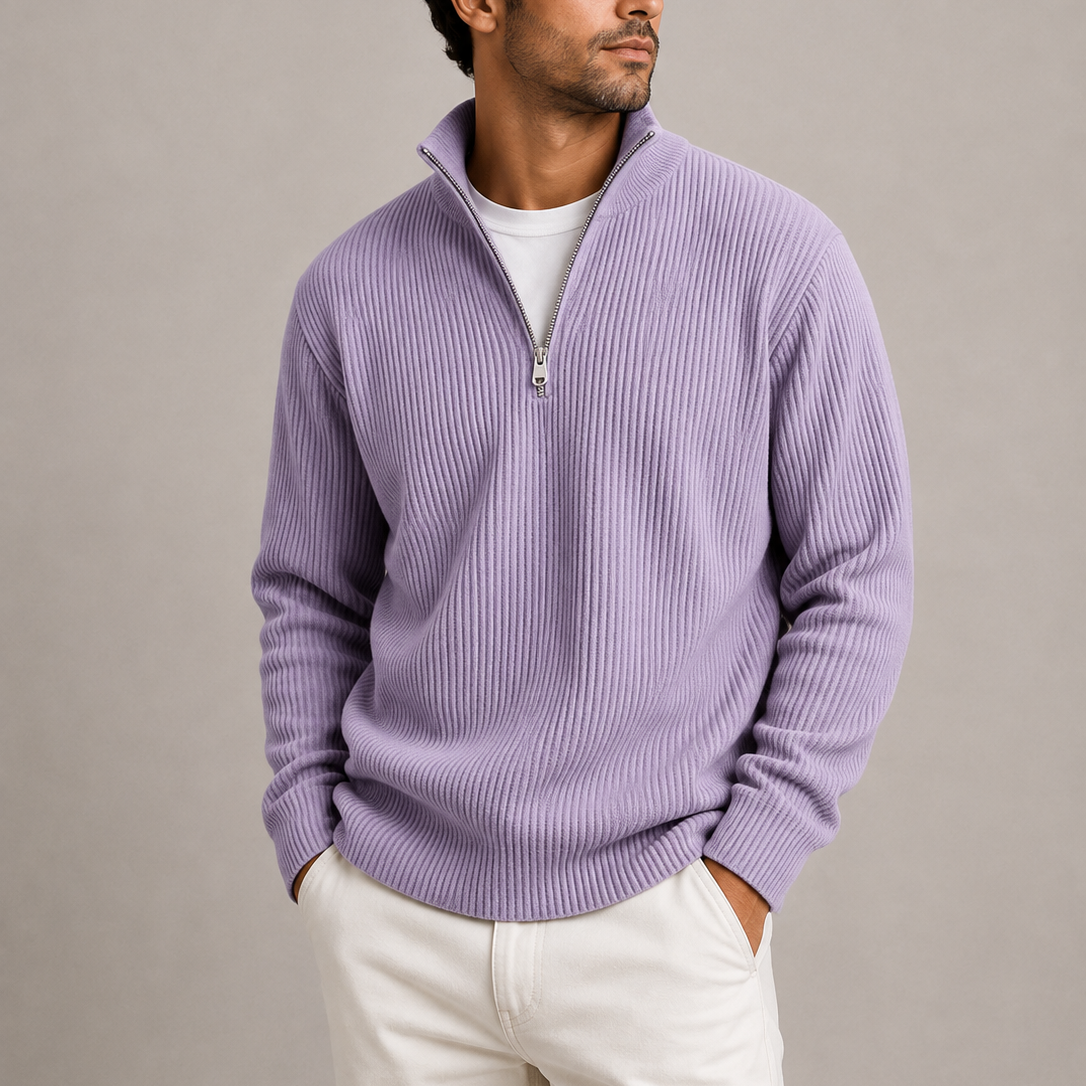 Men's Collared Ribbed Quarter Zip Jumper