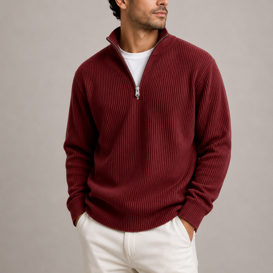 Men's Collared Ribbed Quarter Zip Jumper