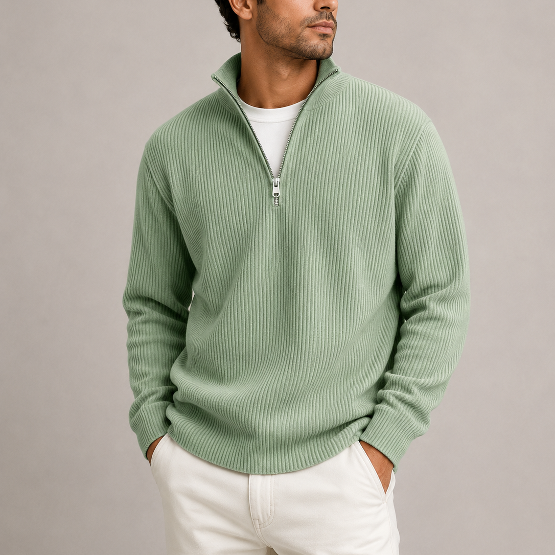 Men's Collared Ribbed Quarter Zip Jumper