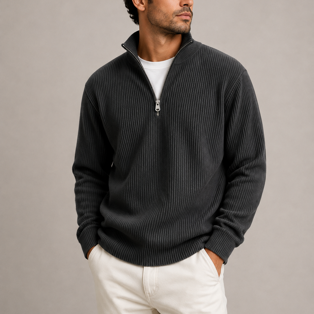 Men's Collared Ribbed Quarter Zip Jumper