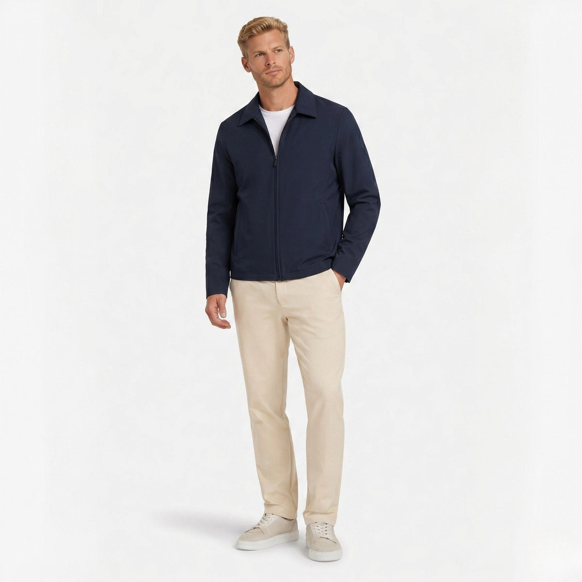 Men's Collared Zip-Up Blouson Jacket