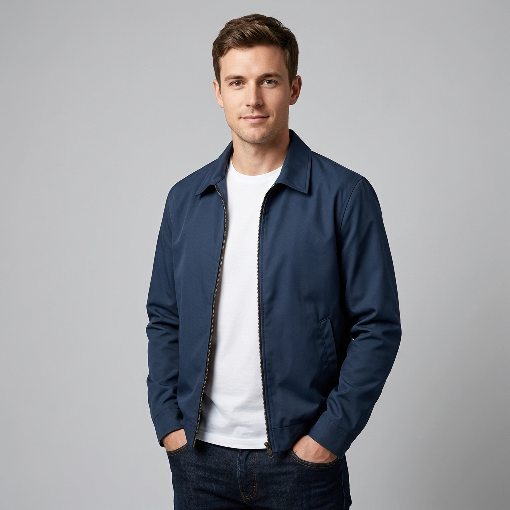 Men's Collared Zip-Up Harrington Jacket