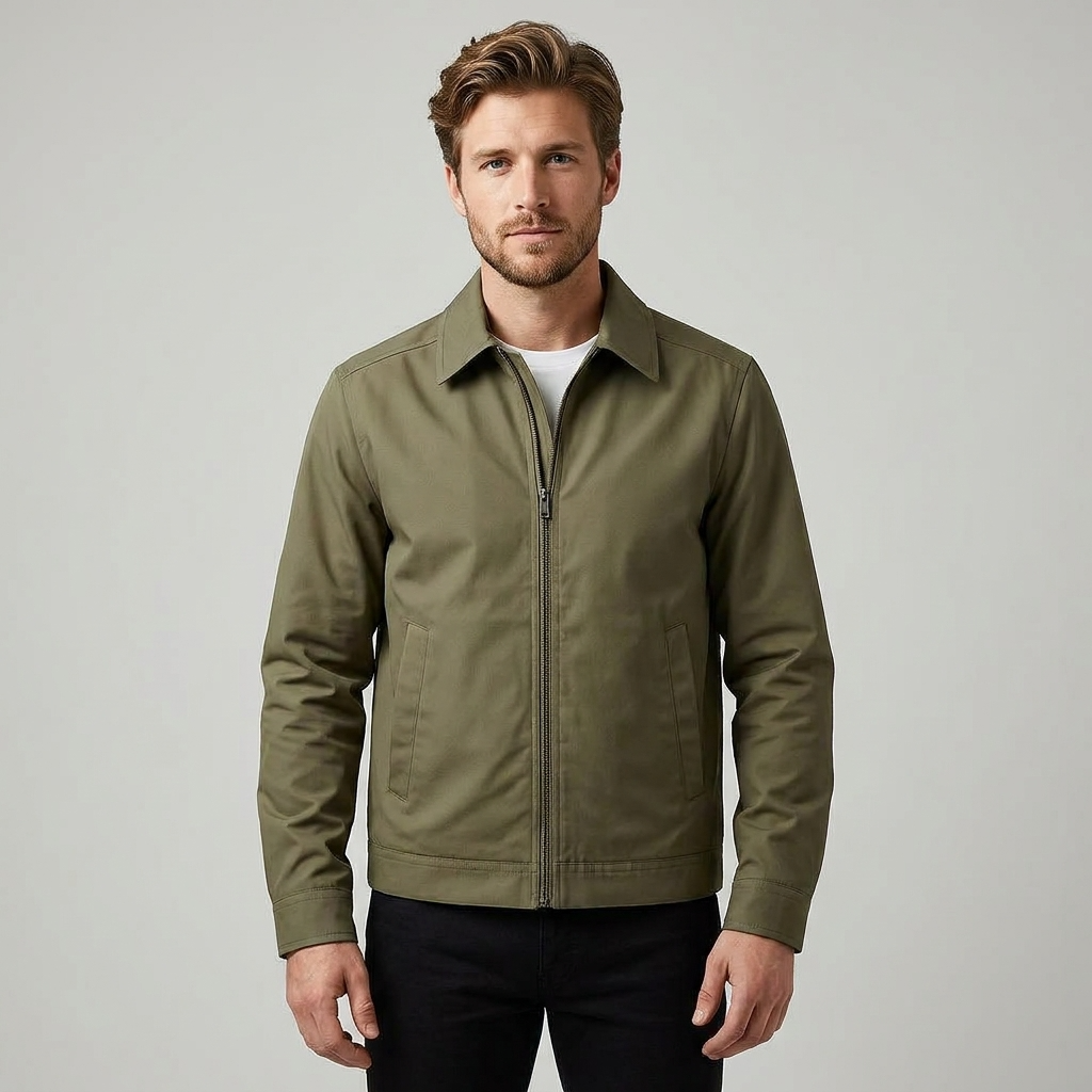 Men's Collared Zip-Up Harrington Jacket