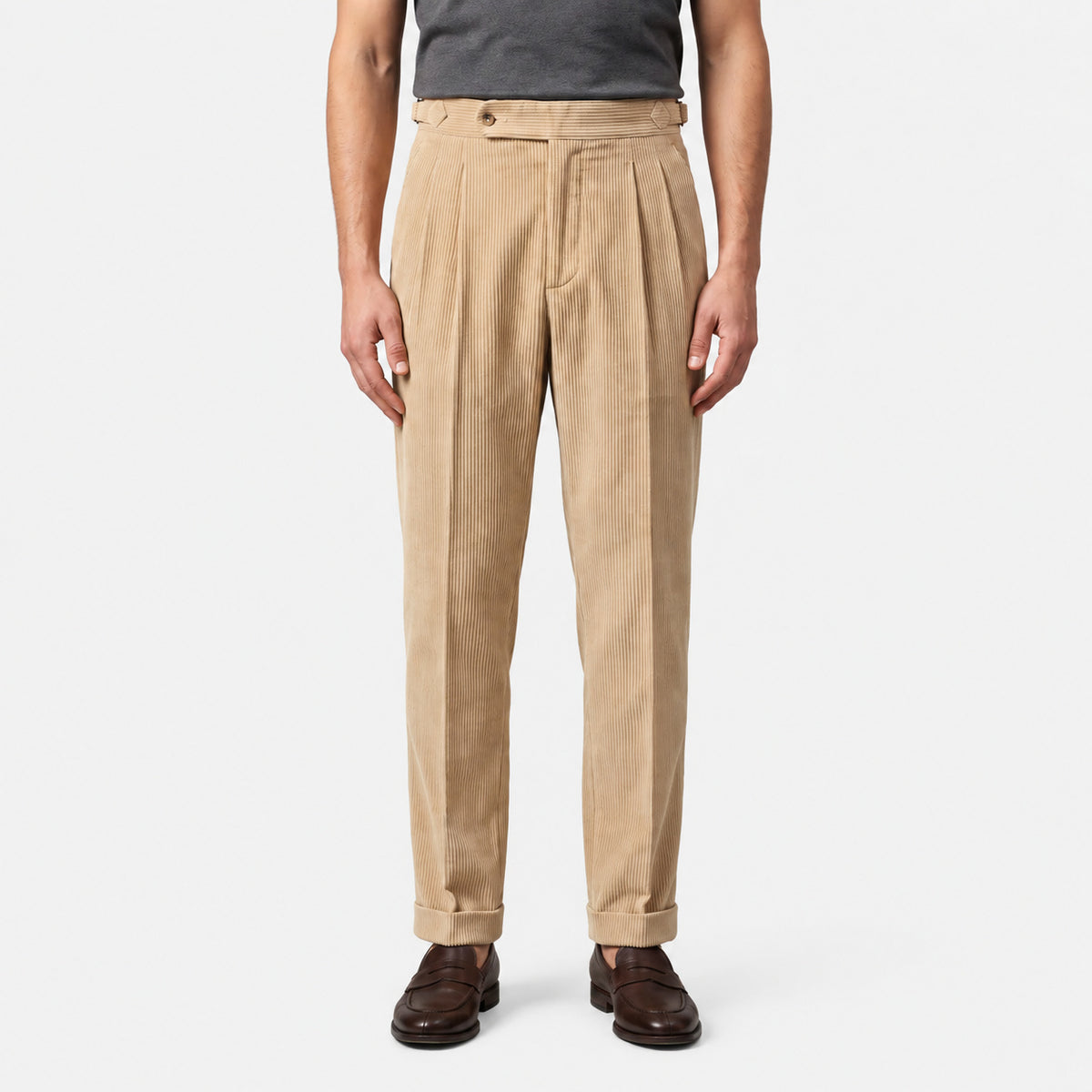 Men's Corduroy Tailored Pleated Trousers