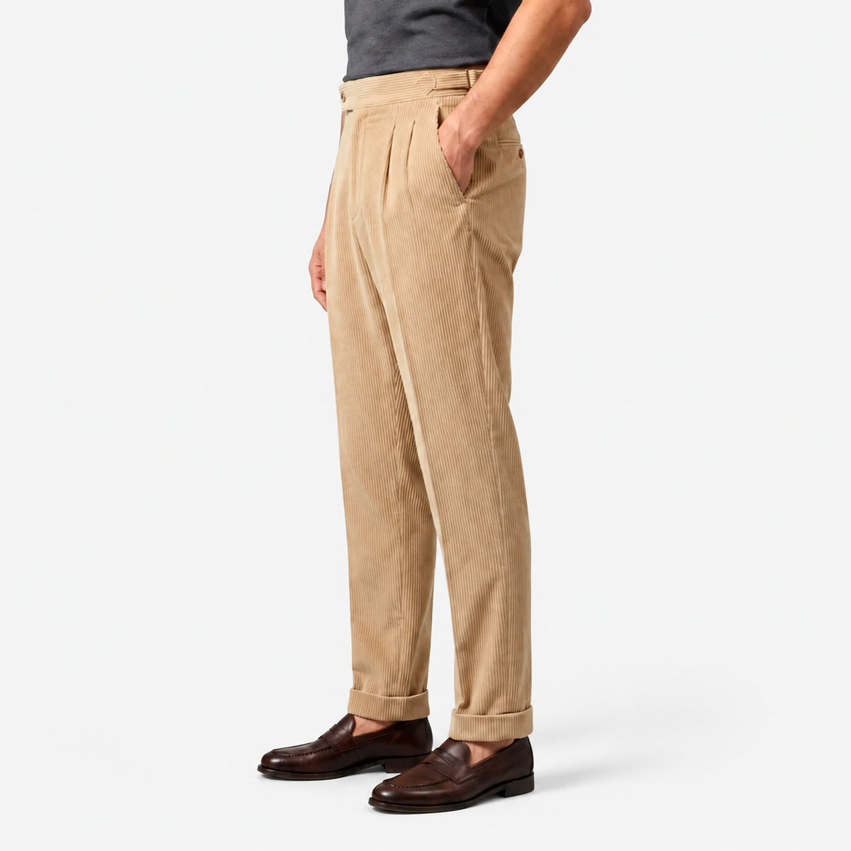 Men's Corduroy Tailored Pleated Trousers