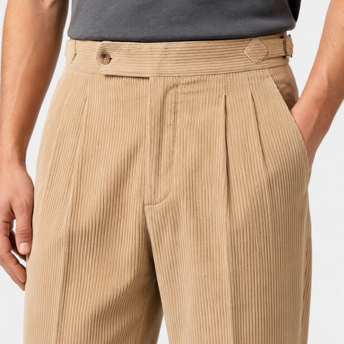 Men's Corduroy Tailored Pleated Trousers