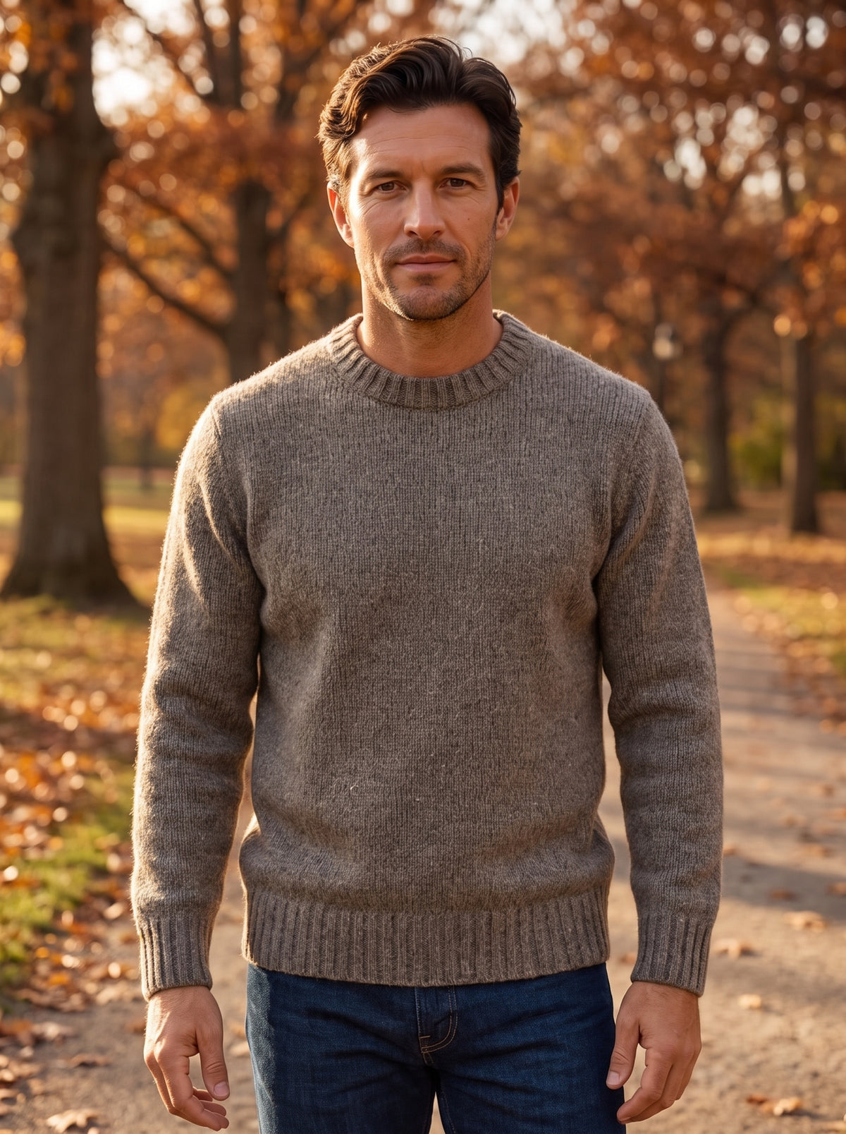 Men's Crew Neck Ribbed Wool Blend Jumper