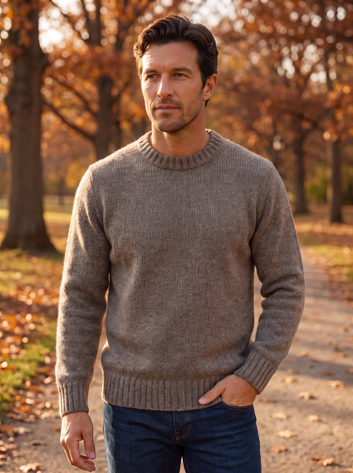 Men's Crew Neck Ribbed Wool Blend Jumper