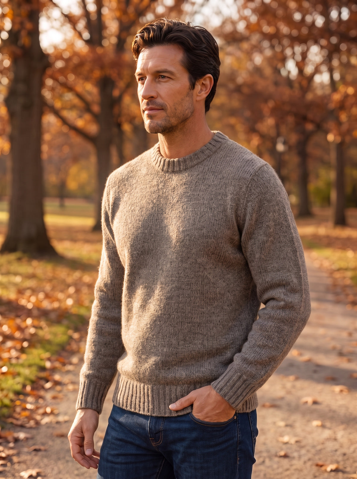 Men's Crew Neck Ribbed Wool Blend Jumper