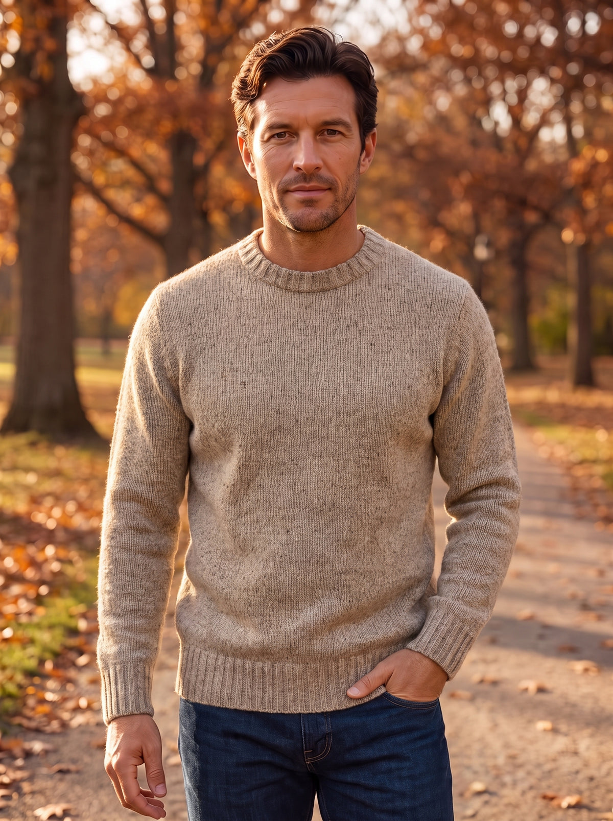 Men's Crew Neck Ribbed Wool Blend Jumper