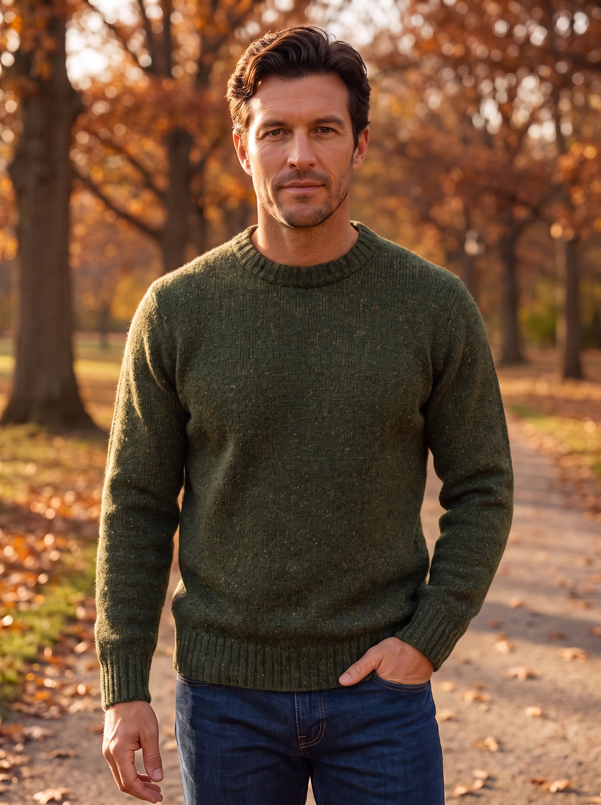 Men's Crew Neck Ribbed Wool Blend Jumper