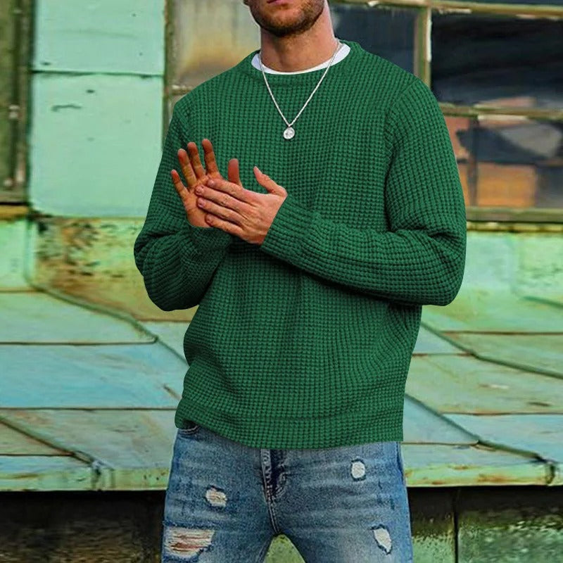 Men's Crew Neck Textured Waffle Knit Jumper