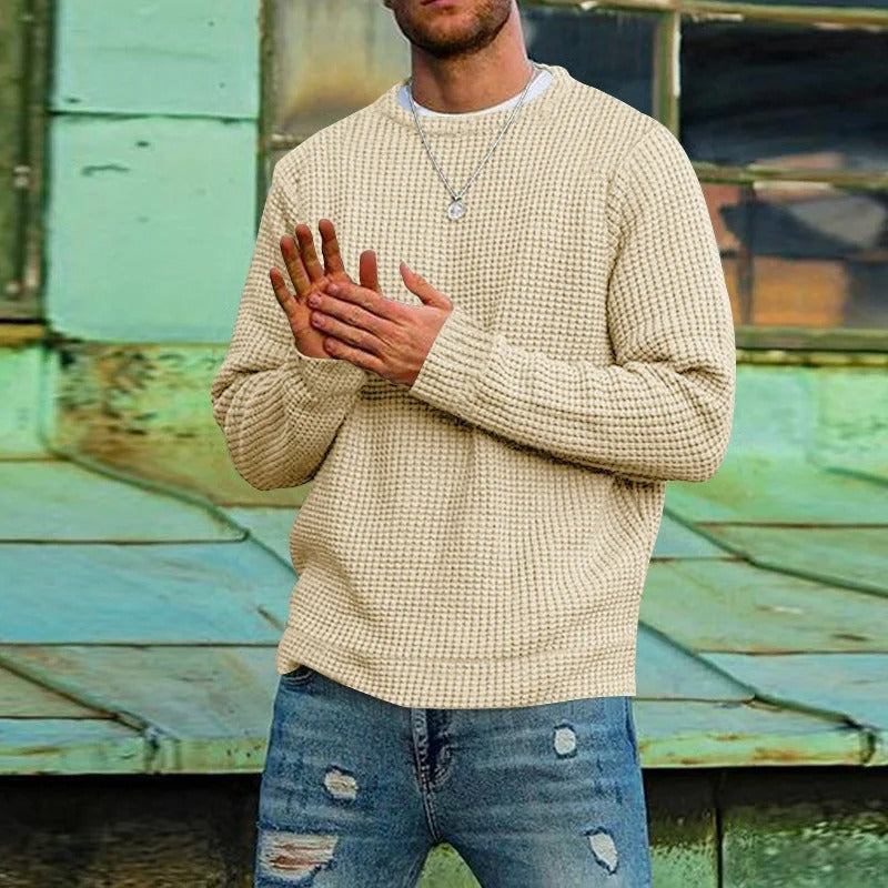 Men's Crew Neck Textured Waffle Knit Jumper