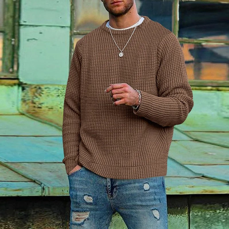 Men's Crew Neck Textured Waffle Knit Jumper