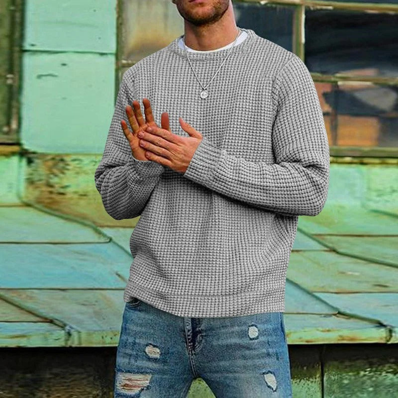Men's Crew Neck Textured Waffle Knit Jumper